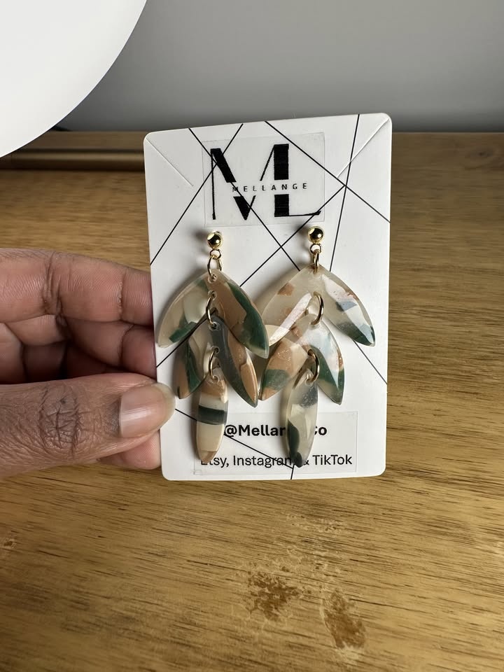 Green Neutral Drop Handmade Unique Statement Earrings - photo 5