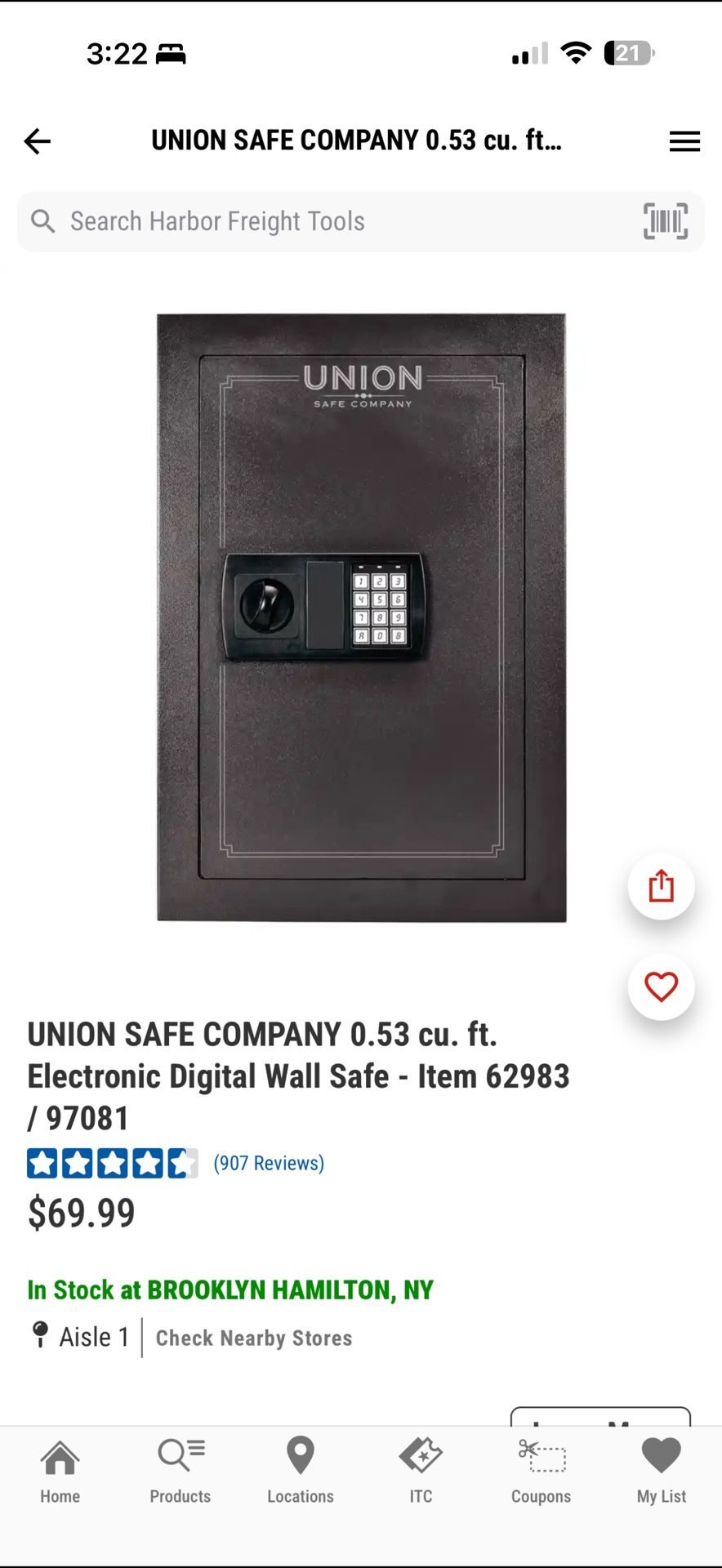 UNION SAFE COMPANY 0.53 cu. ft. Electronic Digital Wall Safe - photo 4