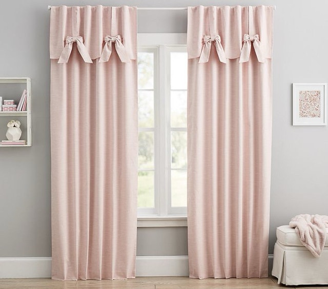 Evelyn Linen-Blend Bow Valance Blackout Curtain - Blush