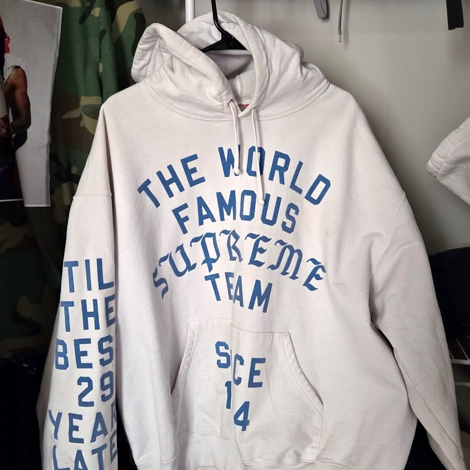 Supreme Team Flocked Hooded Sweatshirt White