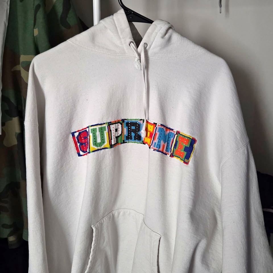 Supreme Beaded Hooded Sweatshirt White SS23