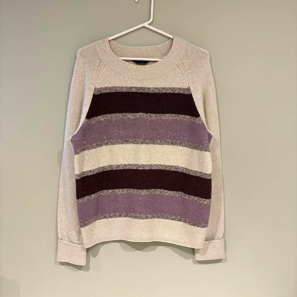 Denver Hayes Women's Striped Sweater - Purple and Cream XL