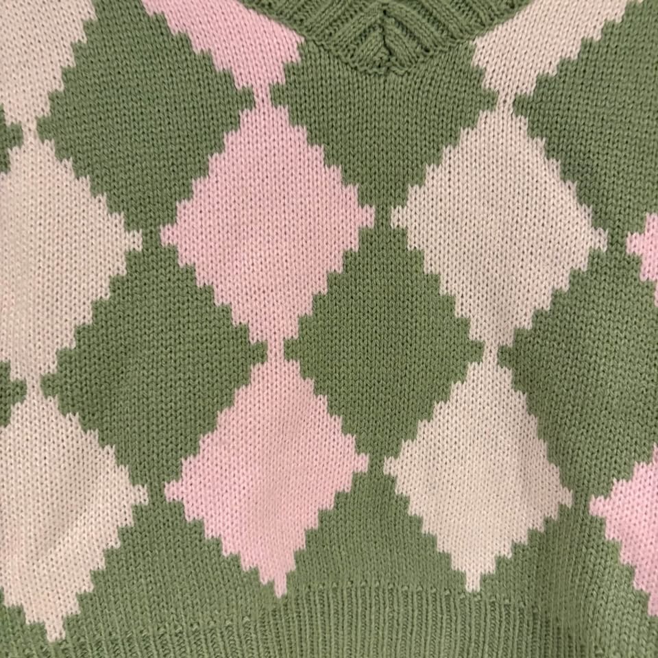 SHEIN Green and Cream Knit Sweater Medium - photo 3