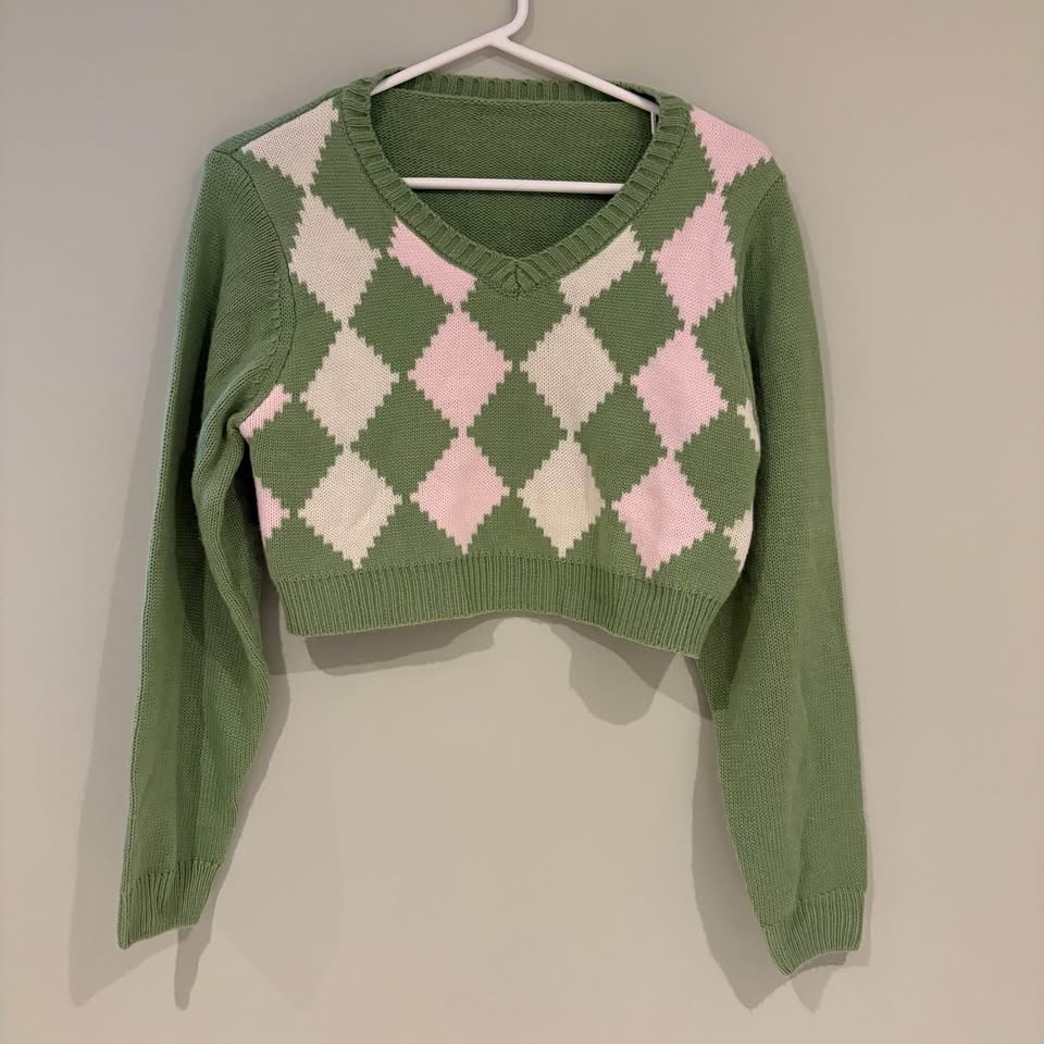 SHEIN Green and Cream Knit Sweater Medium - photo 5