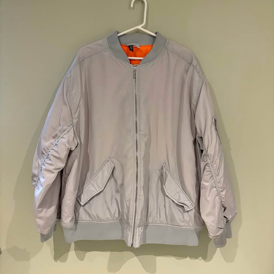 Divided Gray Bomber Jacket with Orange Interior Large