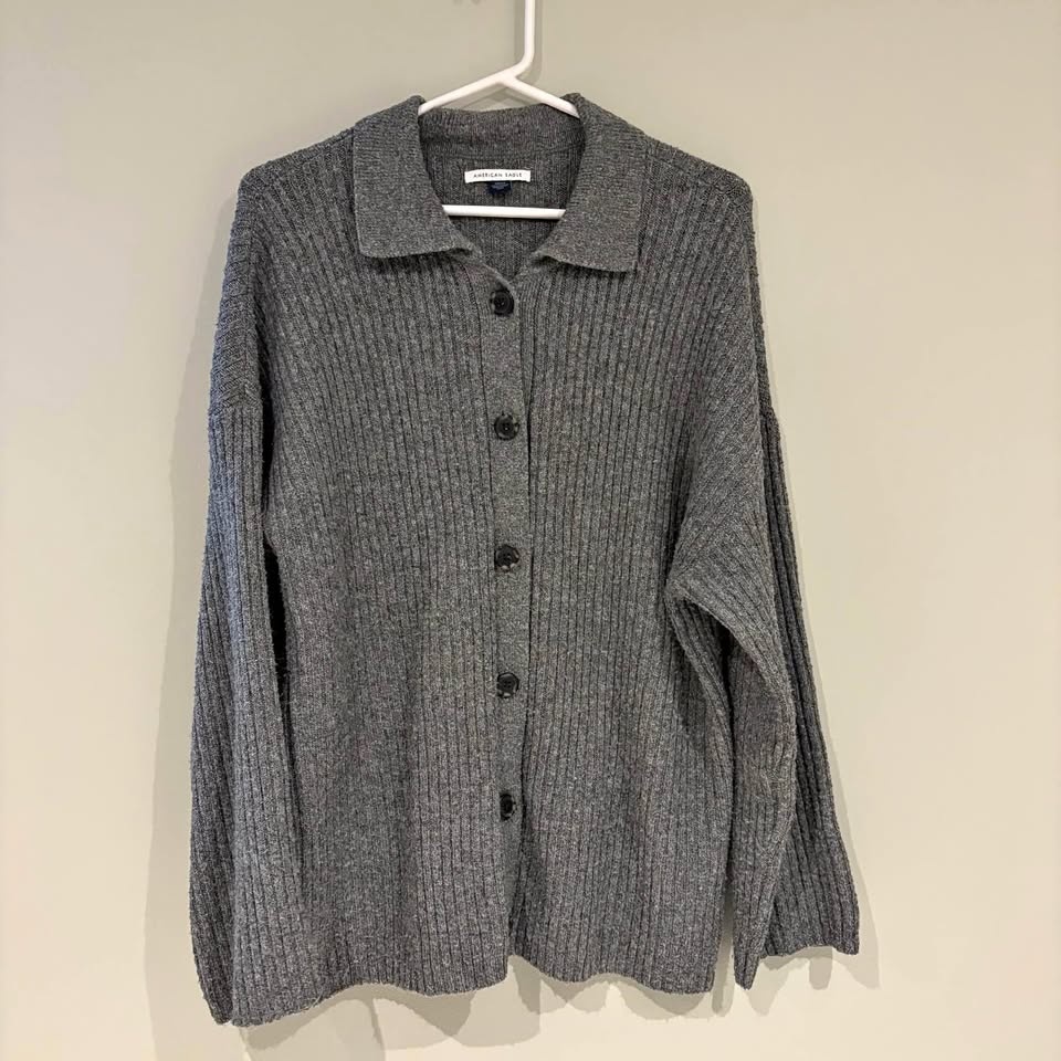 American Eagle Outfitters Charcoal Button-Up Cardigan Small
