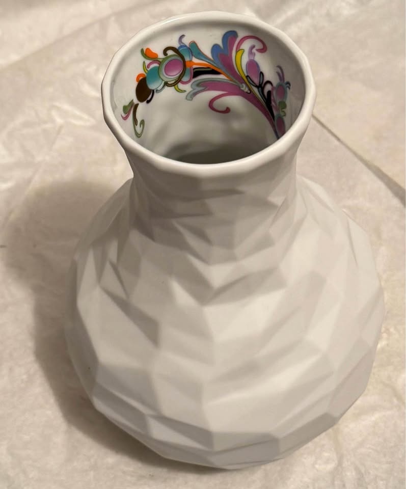 MENU White Porcelain Vase - Faceted, Hidden Floral Design