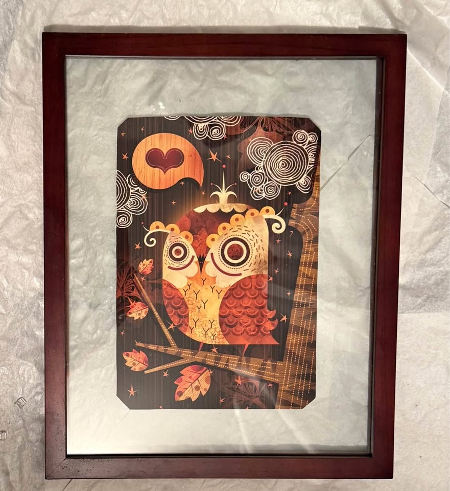 Owl Art print on see-through wood frame