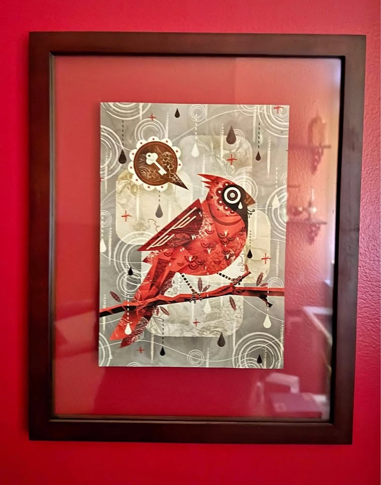 Bird art print in a see-through wood frame
