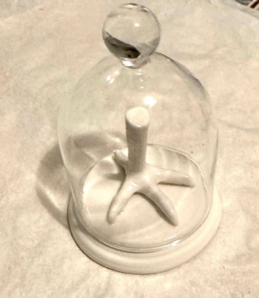 NEW Hawk’s foot porcelain & glass bell jar figure.