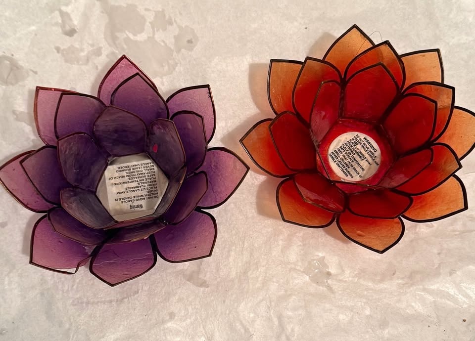 Set of two tea candle holders in red and purple, Urban Outfitter