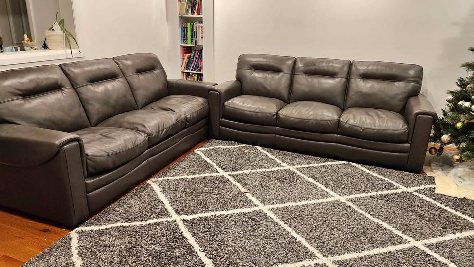 TWO Cindy Crawford Genuine Leather 3-Seater Sofas