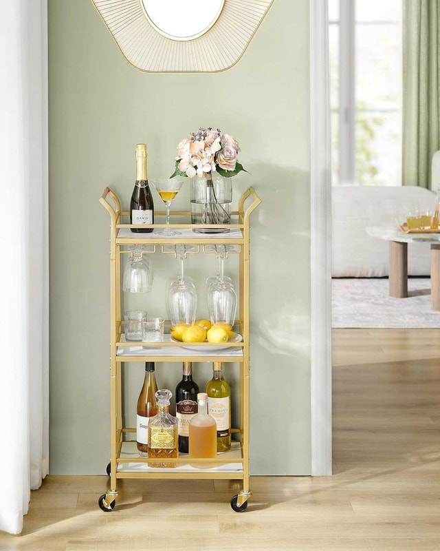 Vasagle 3 Tier Marble & Gold Bar Cart with Wine Racks - photo 5