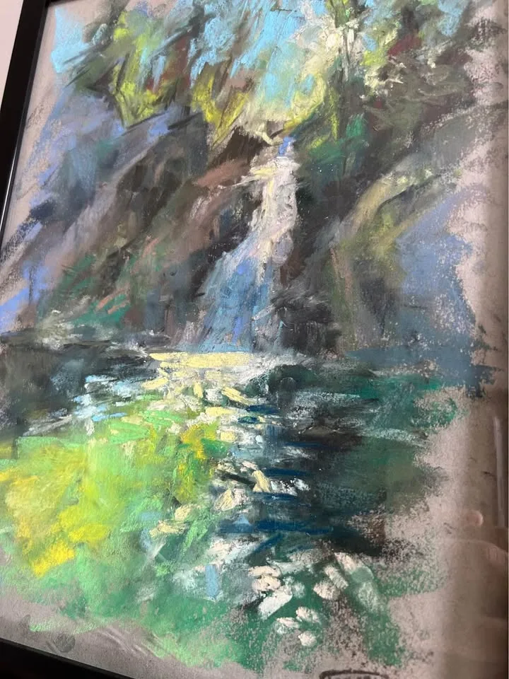 Framed Waterfall original pastel painting image indicator(2)