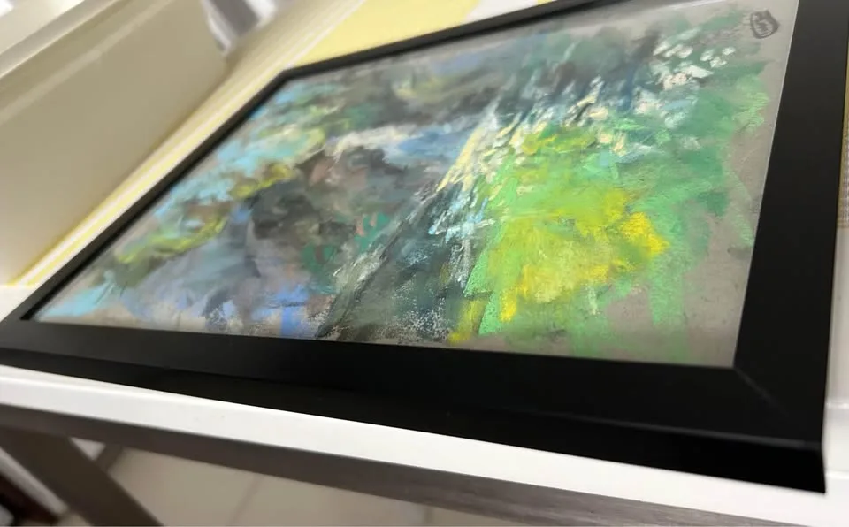 Framed Waterfall original pastel painting image indicator(5)