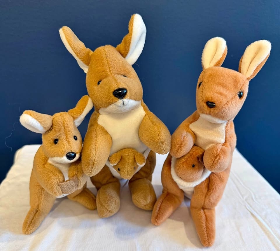 Plush Unipak Kangaroo Family of 5 - 2 Moms, Joeys & Big Brother