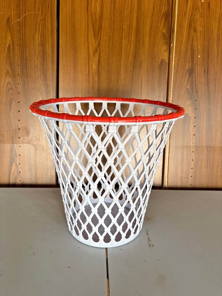 Plastico White & Red Waste Basket