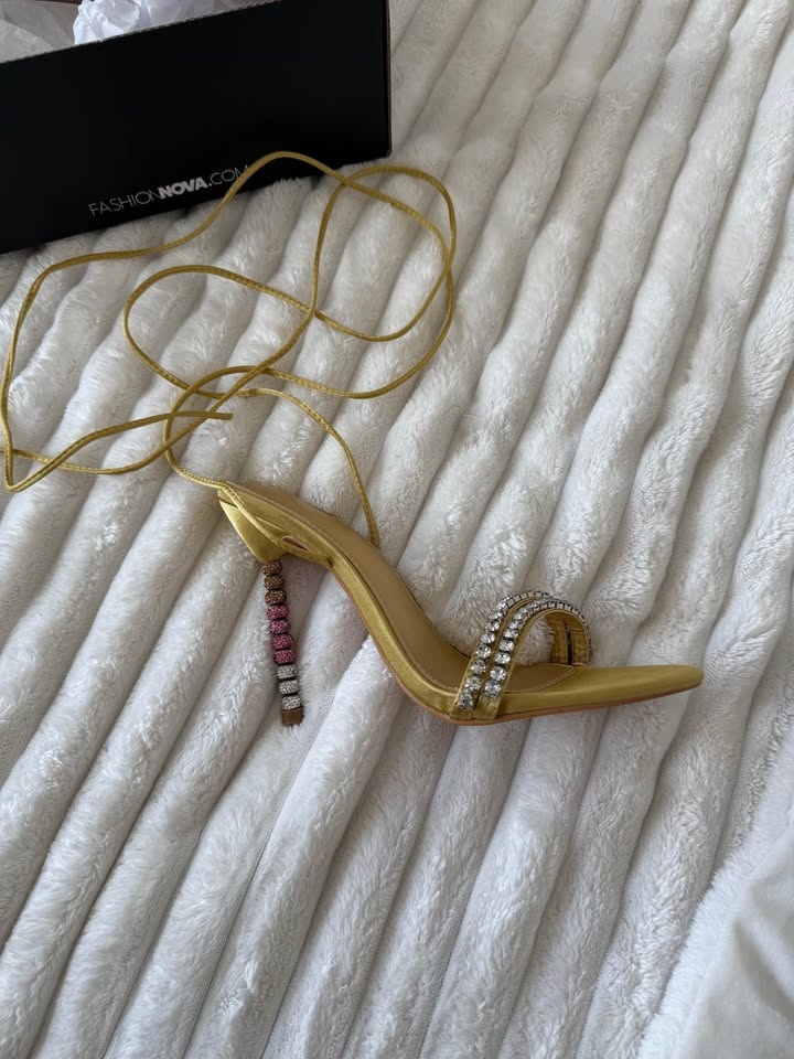 Fashion Nova Yellow Rhinestone Lace-Up Heels 8.5 - photo 2