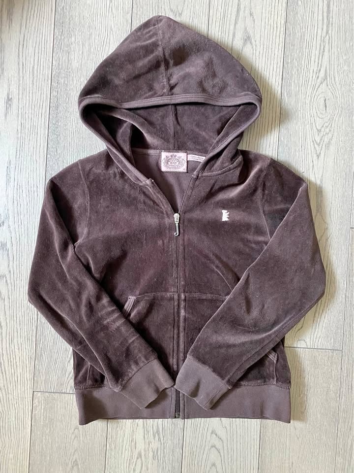 Y2K Juicy Couture Brown Velour Zip Up with Embroidery