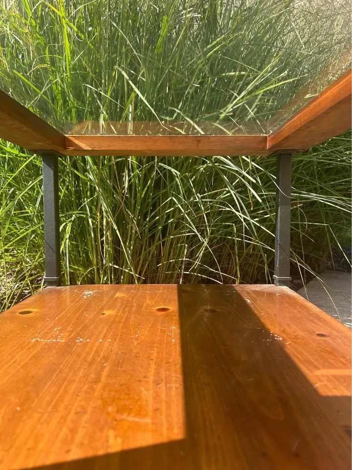 Wooden Table with Glass Plate image indicator(5)