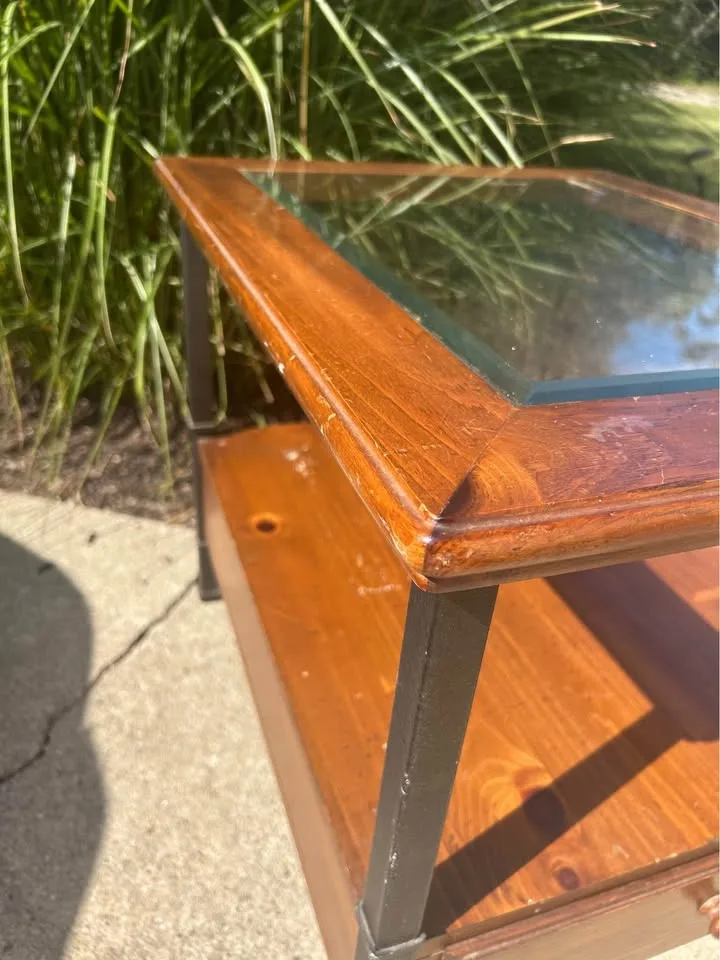Wooden Table with Glass Plate image indicator(7)