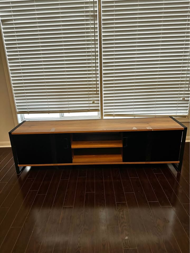 TV Stand for up to 75 inch TV - Black with Metal Handles