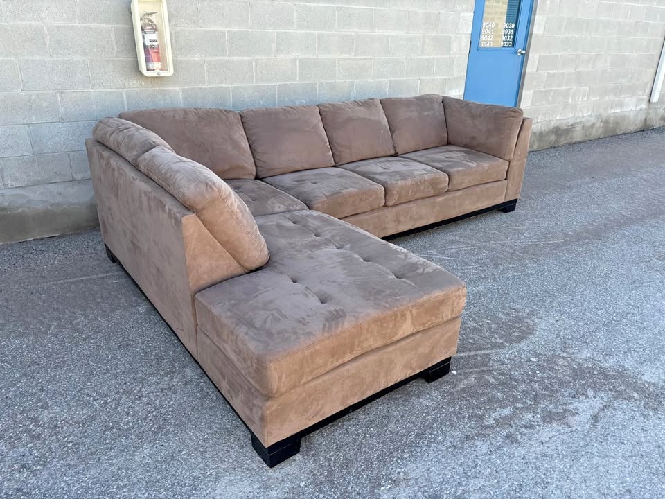 Brown Suede Sectional Couch with Chaise - Excellent Condition