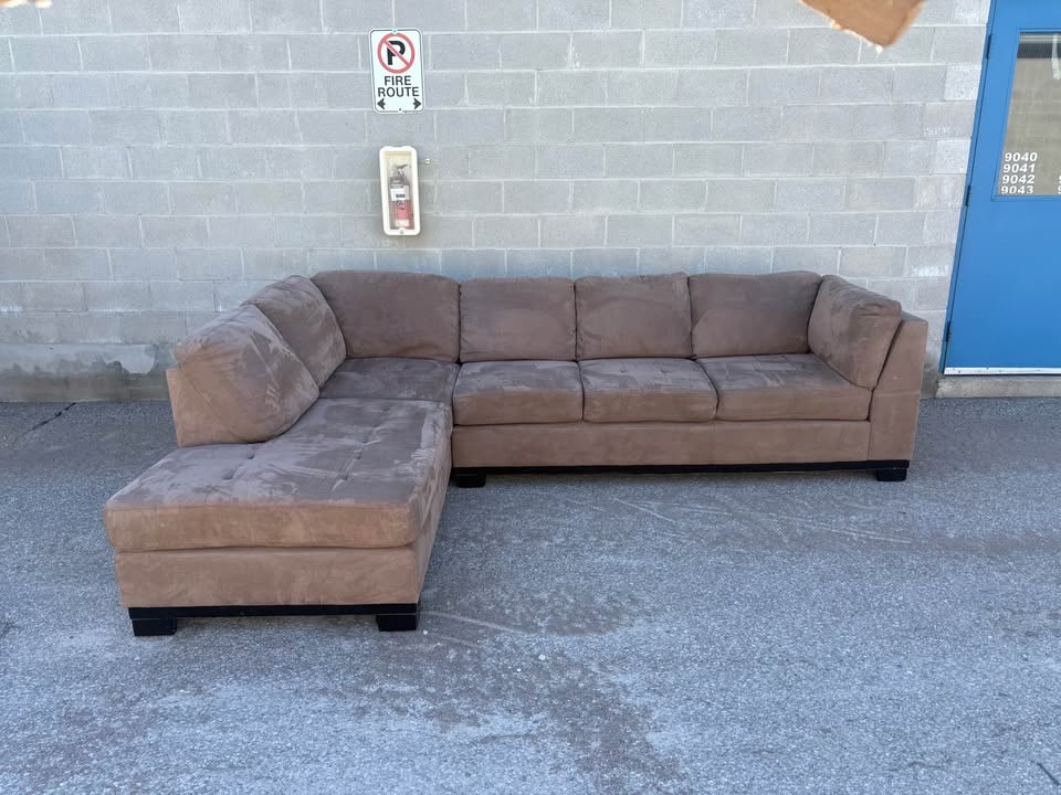 Brown Suede Sectional Couch with Chaise - Excellent Condition - photo 2