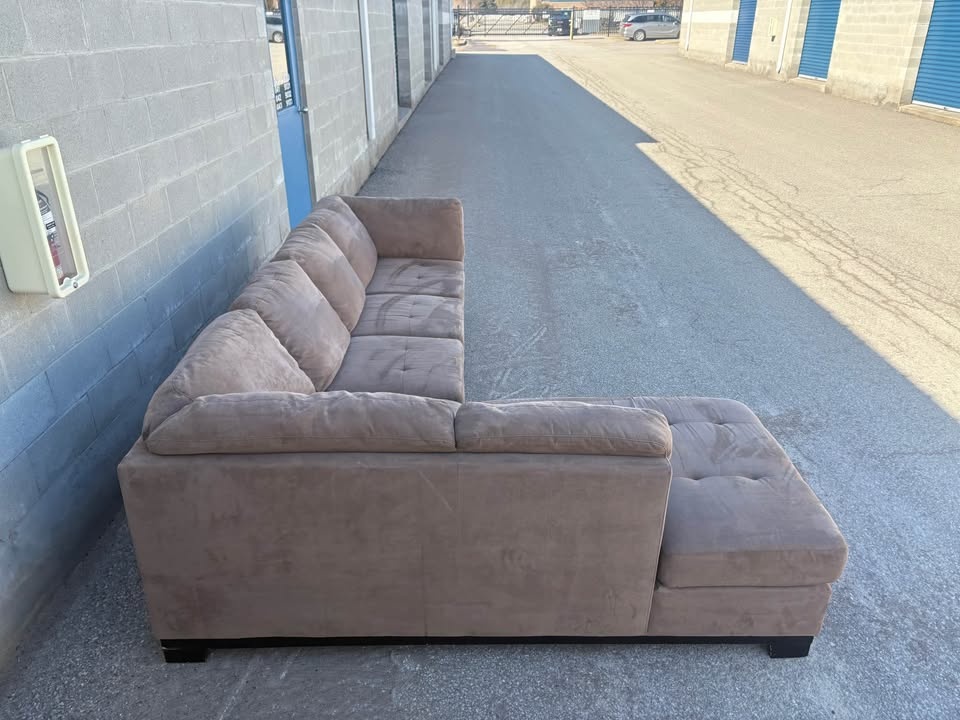 Brown Suede Sectional Couch with Chaise - Excellent Condition - photo 3