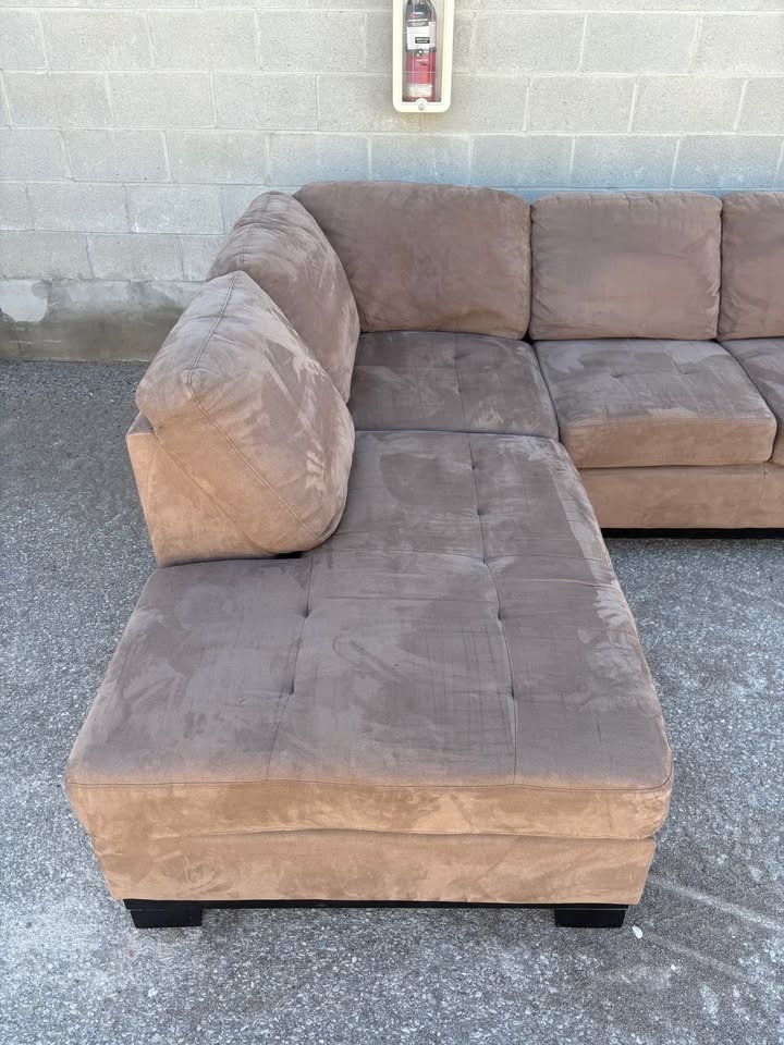 Brown Suede Sectional Couch with Chaise - Excellent Condition - photo 4