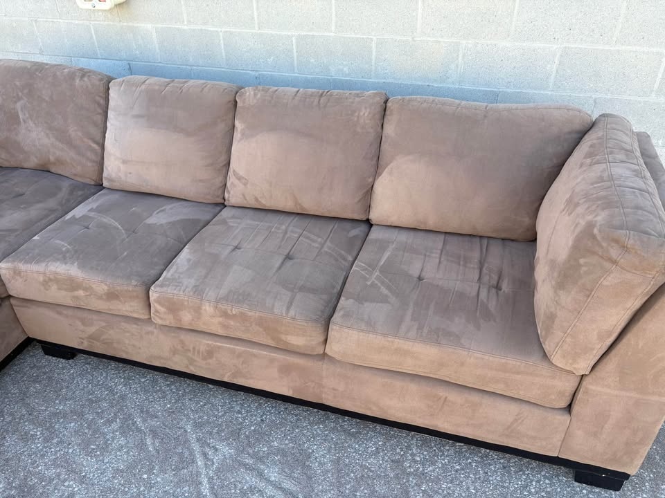 Brown Suede Sectional Couch with Chaise - Excellent Condition - photo 5
