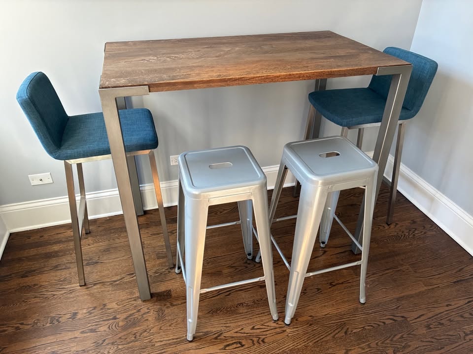 CB2 Stilt 42" High Dining Table – Solid Wood & Steel – Modern Ba - photo 2