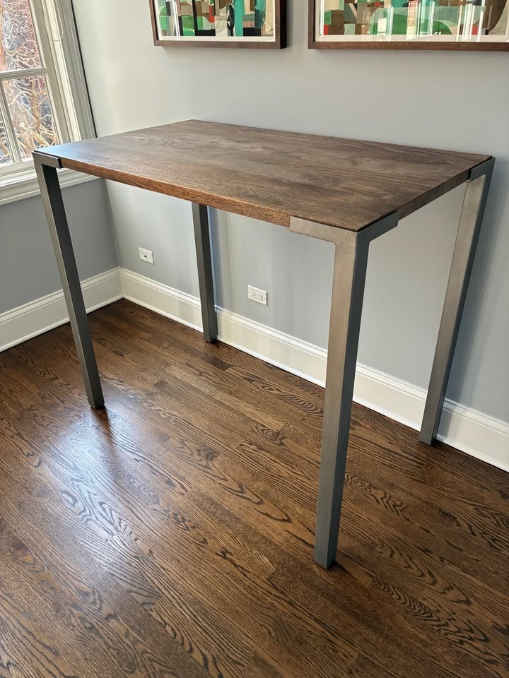 CB2 Stilt 42" High Dining Table – Solid Wood & Steel – Modern Ba - photo 3