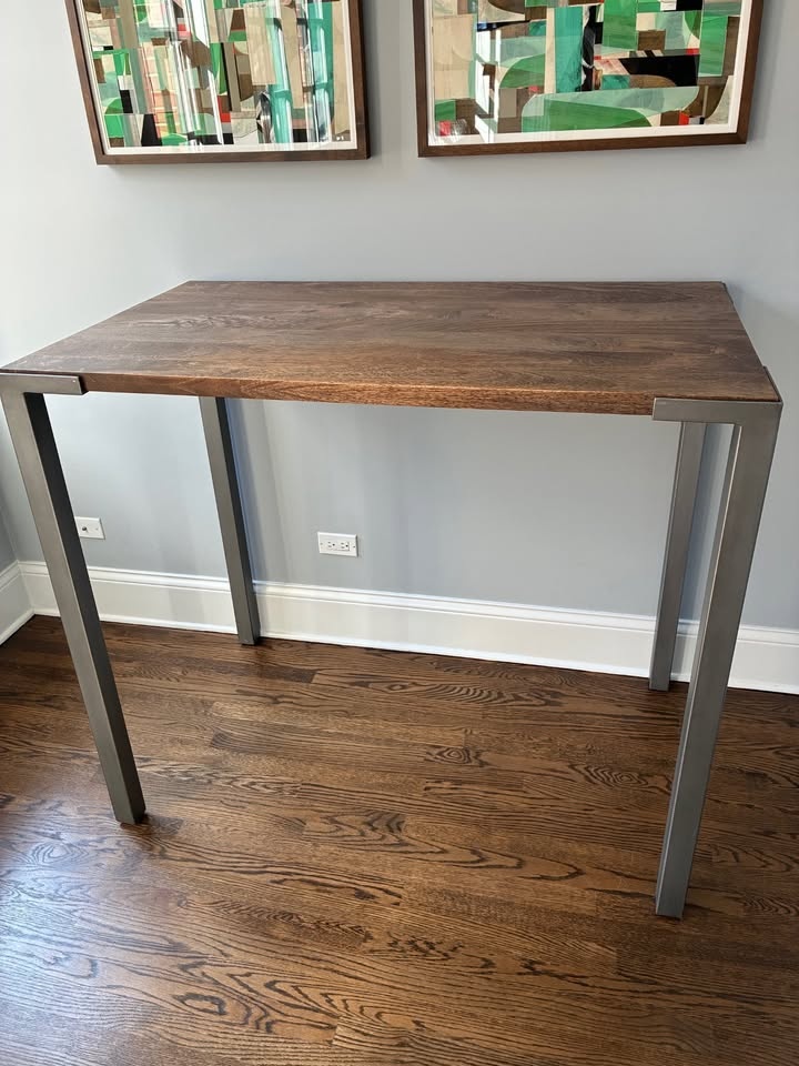 CB2 Stilt 42" High Dining Table – Solid Wood & Steel – Modern Ba - photo 4