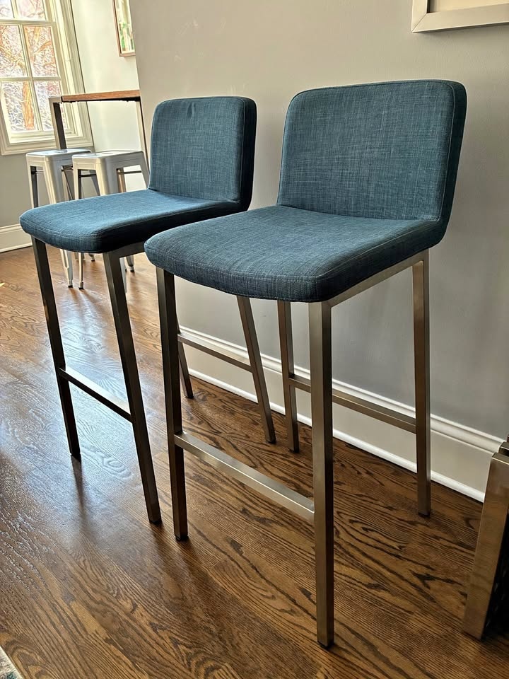 Modern Blue Fabric Bar Stools - Set of 2 - 30" Seat Height