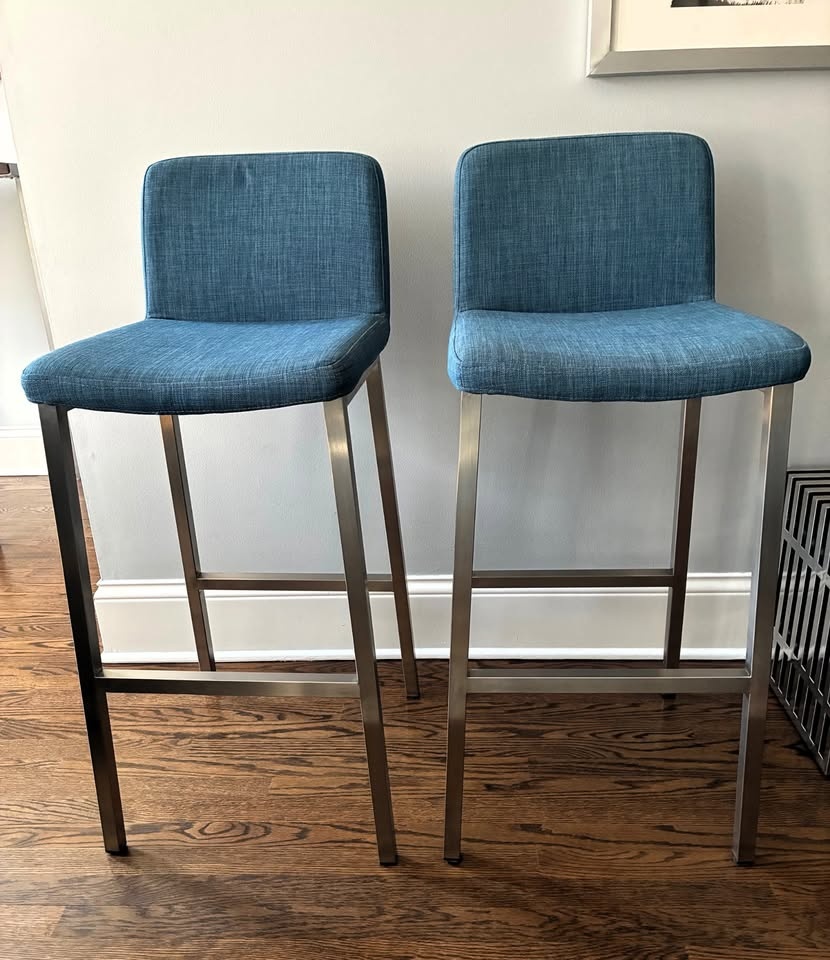 Modern Blue Fabric Bar Stools - Set of 2 - 30" Seat Height - photo 2