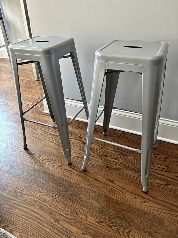 Modern Industrial Metal Bar Stools – Set of 2 – 30.5" – Silver