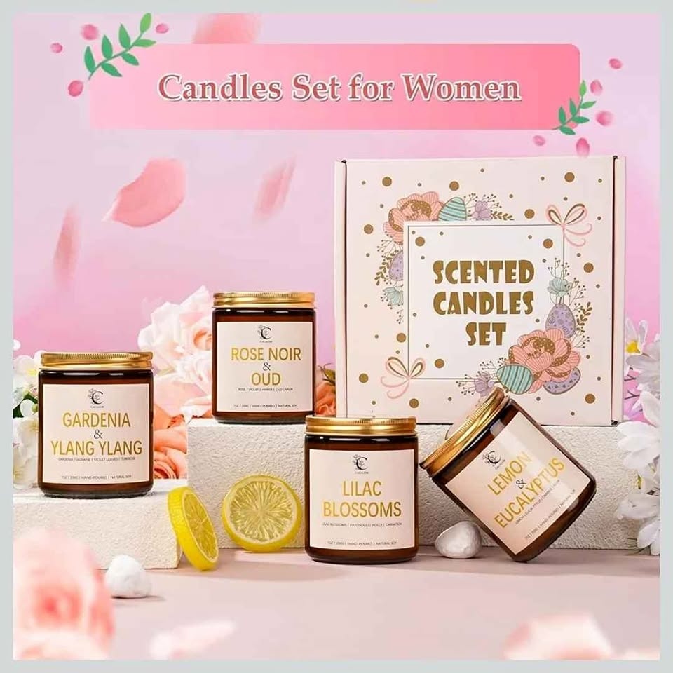 4-Pack Scented Soy Candle Gift Set - Floral Aromatherapy Candles