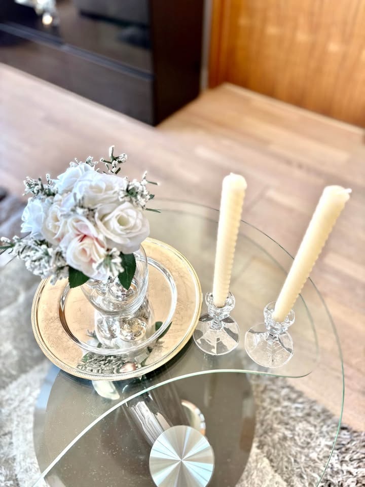 Flowers Vase Silver Tray Candle Holders Candles Decor - photo 3