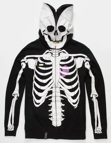 LRG Dead Serious Zip Up Skeleton Hoodie Black Size 3XL