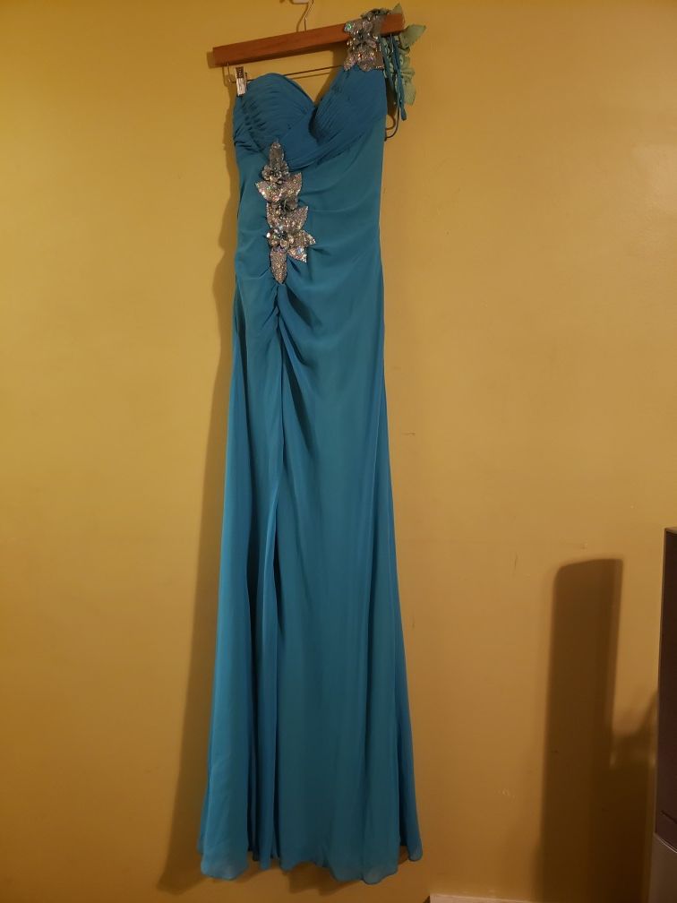 Beautiful Turquoise & Lime Green Special Event Dress - Size 4