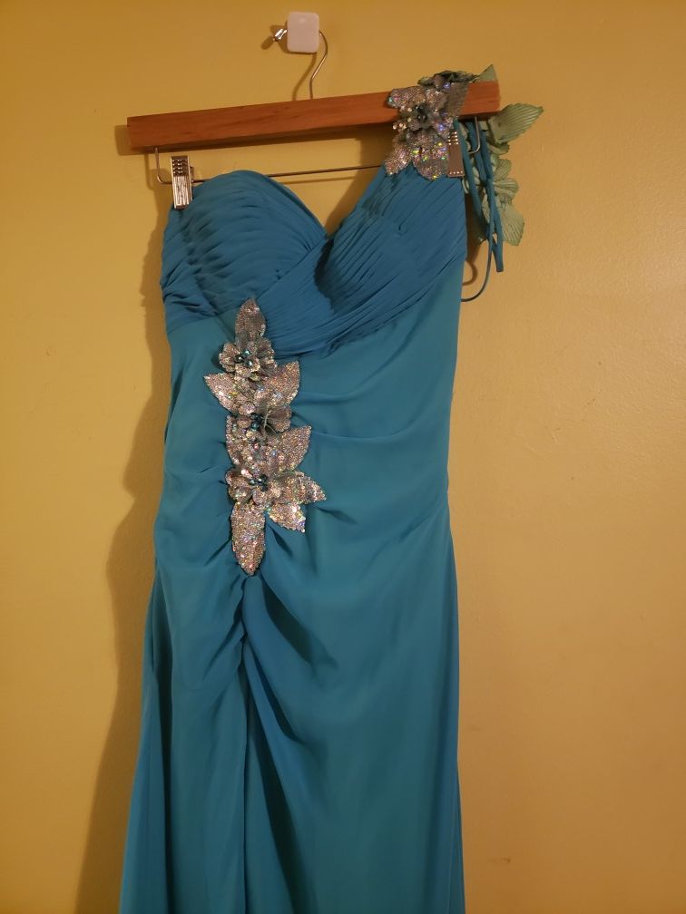 Beautiful Turquoise & Lime Green Special Event Dress - Size 4 - photo 2