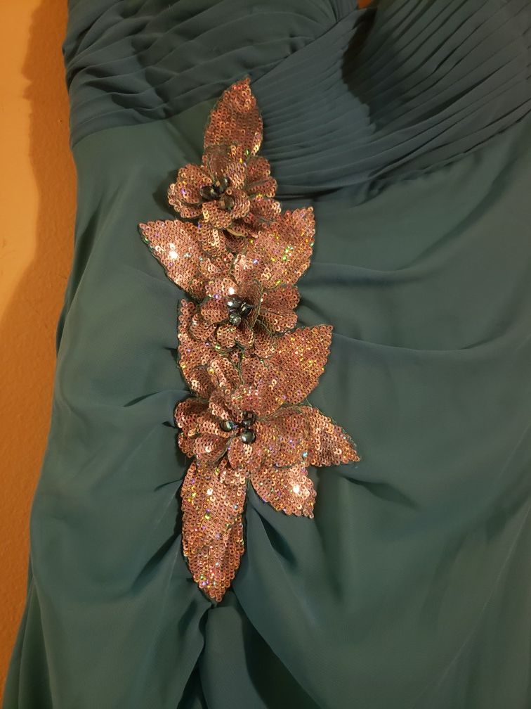 Beautiful Turquoise & Lime Green Special Event Dress - Size 4 - photo 3