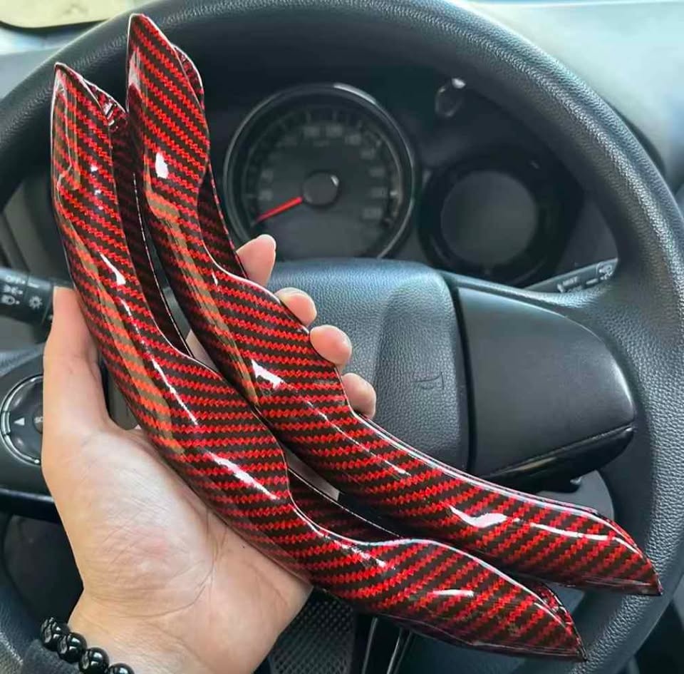 Universal Carbon Fiber Steering Wheel Cover - Red/Black - photo 2