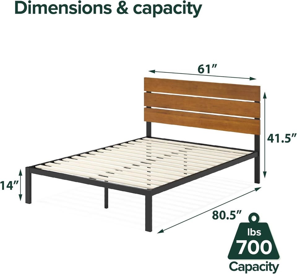 Queen Metal Platform Bed with Wooden Headboard - BRAND NEW - photo 2