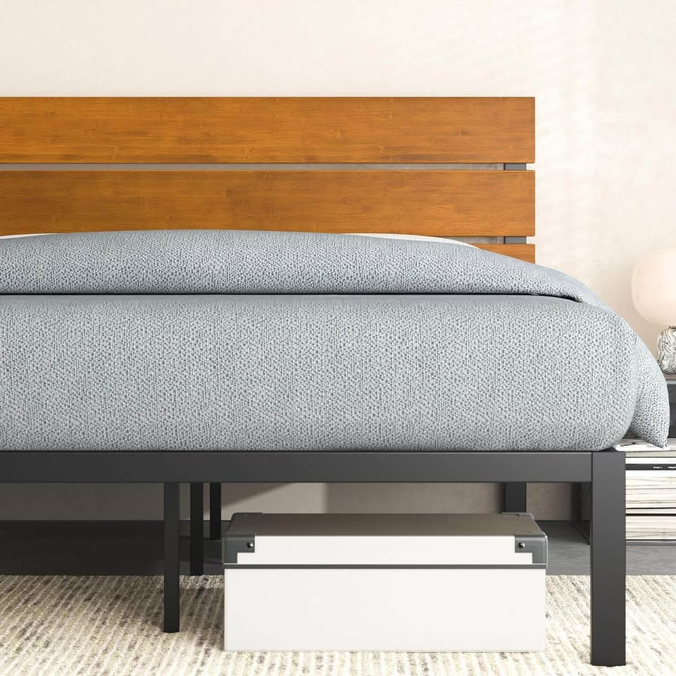 Queen Metal Platform Bed with Wooden Headboard - BRAND NEW - photo 3