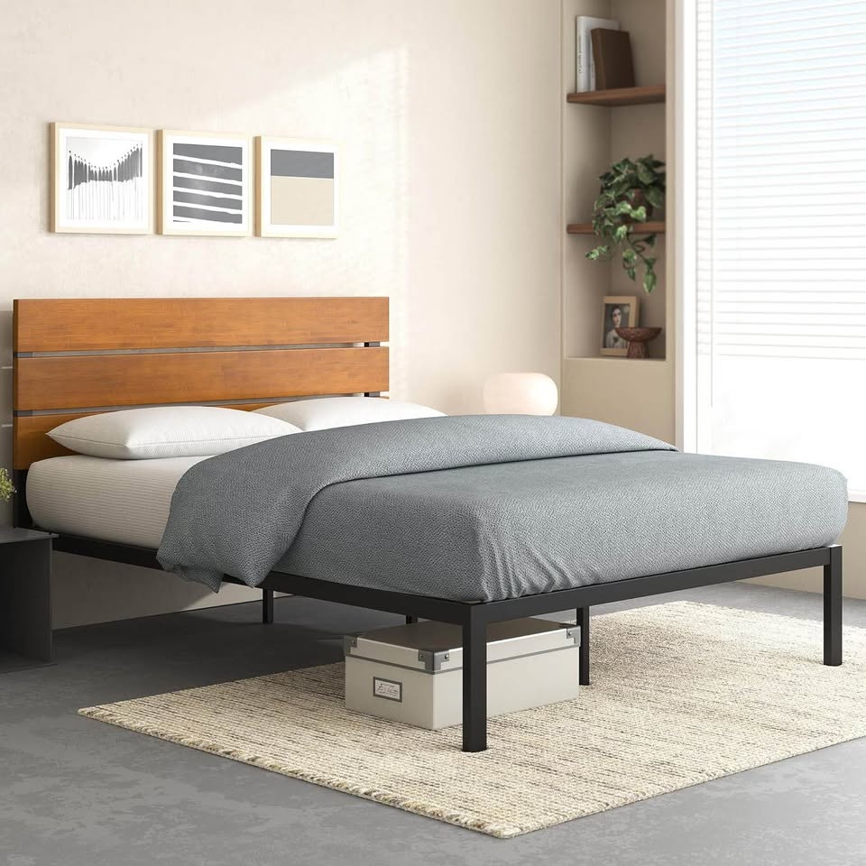 Queen Metal Platform Bed with Wooden Headboard - BRAND NEW - photo 4