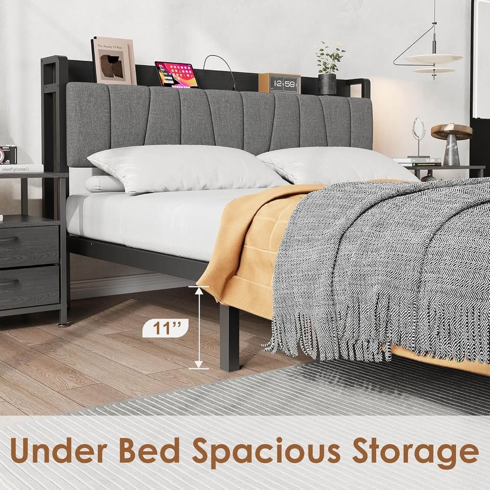 Full/Double Upholstered Bed Frame w/ Charging Station & Drawers - photo 3