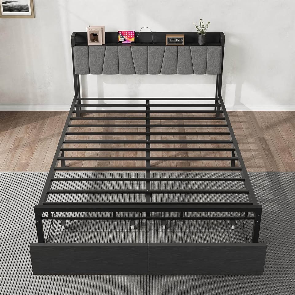 Full/Double Upholstered Bed Frame w/ Charging Station & Drawers - photo 5
