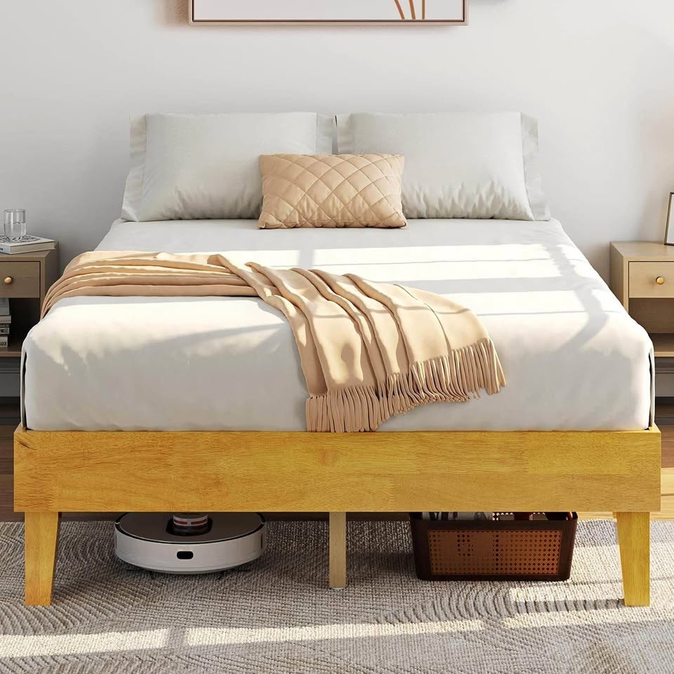 Full/Double Wooden Platform Bed with Wooden Slats